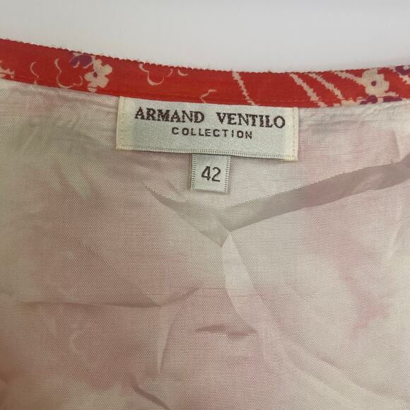 Armand Ventilo Floral Silk Midi Skirt orange red women's size 42 - Picture 7 of 12